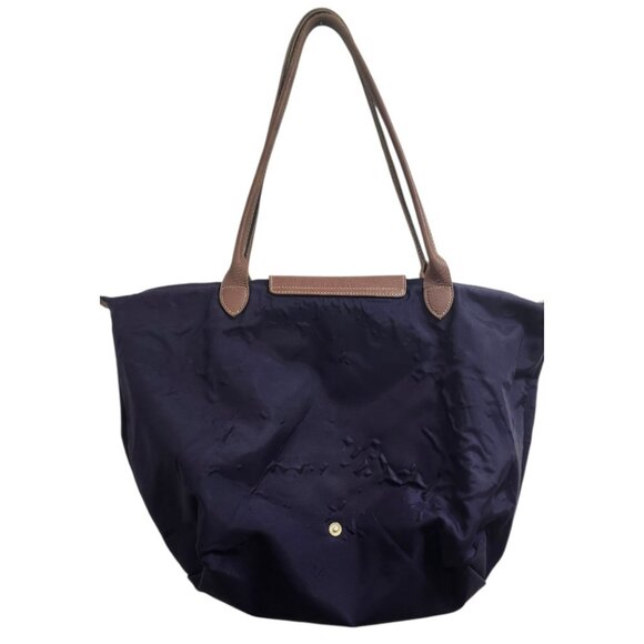 Womens Longchamp Tote Purse Bag Aubergine Purple Brown Leather 18” x 12” - Picture 3 of 12